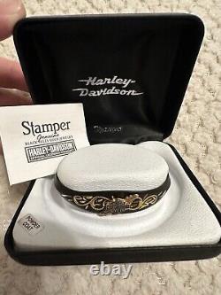 Harley Davidson Black Hills Stamper Gold Genuine Leaf Bar Shield Bracelet Cuff