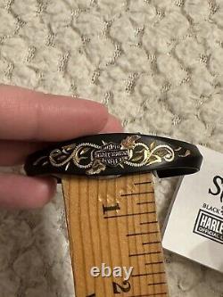 Harley Davidson Black Hills Stamper Gold Genuine Leaf Bar Shield Bracelet Cuff