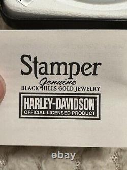 Harley Davidson Black Hills Stamper Gold Genuine Leaf Bar Shield Bracelet Cuff