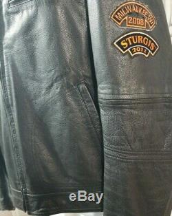Harley Davidson Black Leather Bar Shield Motorcycle Jacket Vented Patches 2XL