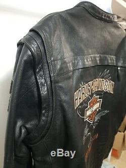 Harley Davidson Black Leather Bar Shield Motorcycle Jacket Vented Patches 2XL