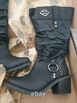 Harley Davidson Black Leather Boots Jana D83562 Zip bar shield Sz 8 New in Box