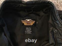 Harley Davidson Black Leather Shirt Jacket Bar Shield Snap Button Mens Size XL