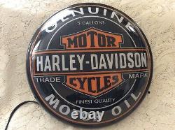 Harley-Davidson Black Oil Can Bar & Shield Logo Round Wall Man Cave- Pub Light