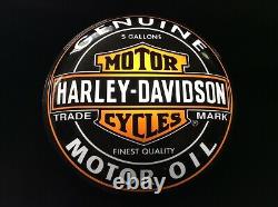 Harley-Davidson Black Oil Can Bar & Shield Logo Round Wall Man Cave- Pub Light