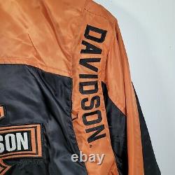 Harley Davidson Black Orange Nylon Racing Jacket Size 2XL Full Zip Bar & Shield