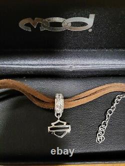 Harley-Davidson Brown Leather Choker Necklace Bling Bar & Shield Pendant HDN0385