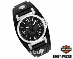 Harley Davidson Bulova Ghost Bar & Shield Wrist Watch Leather Band Wristwatch