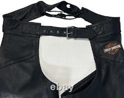 Harley Davidson Chaps Mens M Bar-Shield Black Leather Stock 98090-06VM Snap/Zip