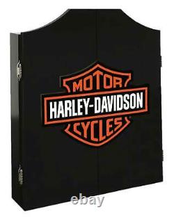 Harley-Davidson Classic Bar & Shield Dart Board Cabinet Black Wooden Cabinet