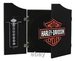 Harley-Davidson Classic Bar & Shield Dart Board Cabinet Black Wooden Cabinet