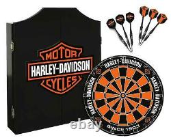 Harley-Davidson Classic Bar & Shield Logo Dart Board Kit Black Wooden Cabinet