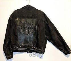 Harley-Davidson Denim Jacket with Leather Bar & Shield Men's L Great Cond