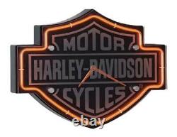 Harley-Davidson Etched Bar & Shield Shaped Neon Clock, Orange Neon HDL-16651
