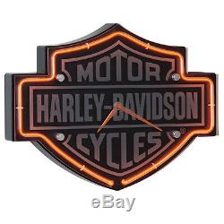 Harley Davidson Etched Bar & Shield Shaped Neon Clock authentic Motorcycle NEW