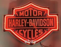Harley Davidson Etched Bar & Shield Shaped Neon Light Clock Garage Shop Man Cave