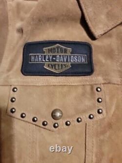 Harley Davidson Gauges Suede Leather Jacket Bar and Shield Tan 1w