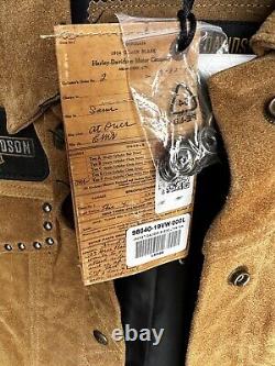 Harley Davidson Gauges Suede Leather Jacket HD Bar Shield Tan Womens Large