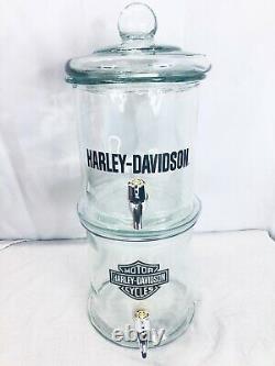 Harley-Davidson Glass Double Beverage Dispenser Bar & Shield Logos 2 Gallons