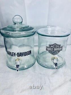 Harley-Davidson Glass Double Beverage Dispenser Bar & Shield Logos 2 Gallons