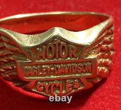Harley Davidson Gold 10K Bar Shield Wings Size 14 Men's Ring 12.9 g 8.2 dwt