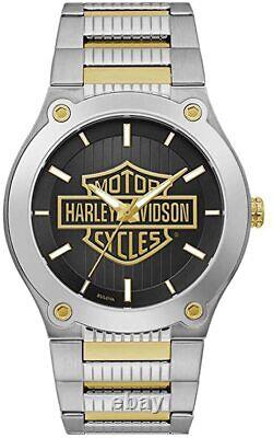 Harley-Davidson Gold Bar & Shield Stainless Steel Mens Watch 78A126