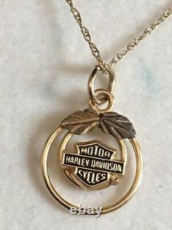 Harley Davidson Gold Pendent Circle Leaf Bar & Shield Stamper Chain Necklace