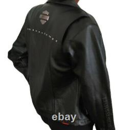 Harley Davidson Heavy Black Leather Riding Jacket Coat Bar Shield Women sz med