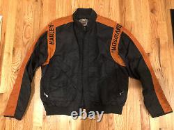 Harley-Davidson Jacket Mens L Orange/Black Nylon Full Zip Long Sleeve Bar/Shield