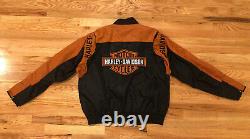 Harley-Davidson Jacket Mens L Orange/Black Nylon Full Zip Long Sleeve Bar/Shield