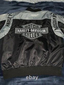 Harley Davidson LARGE Bar & Shield Gray & Black Nylon Bomber Jacket 98417-08VM
