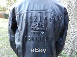 Harley Davidson Leather Jacket B&F Vented Bar & Shield Cafe Racer Embossed Sz Lg
