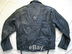 Harley Davidson Leather Motorcycle Jacket 90s embossed Eagle Bar & Shield Mens L