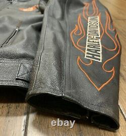 Harley Davidson Men Leather Bar & Shield Racing Flames Jacket Size 2XLARGE