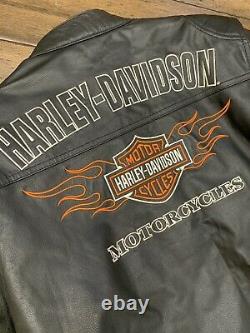 Harley Davidson Men Leather Bar & Shield Racing Flames Jacket Size Medium
