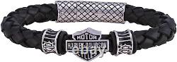 Harley-Davidson Men'S Bar & Shield Braided Leather Bracelet Black HSB0217