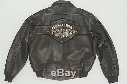 Harley Davidson Men V-TWIN Winged Bar&Shield Brown Leather Vintage Jacket L Rare