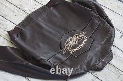 Harley Davidson Men Vintage Brown Leather Bomber Jacket Winged Bar&Shield L Rare