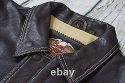 Harley Davidson Men Vintage Brown Leather Bomber Jacket Winged Bar&Shield L Rare