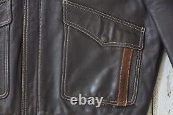 Harley Davidson Men Vintage Brown Leather Bomber Jacket Winged Bar&Shield L Rare