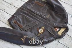 Harley Davidson Men Vintage Brown Leather Bomber Jacket Winged Bar&Shield L Rare