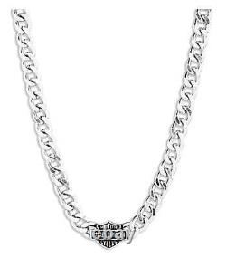 Harley-Davidson Men's 22 in. Bar & Shield Pendant Curb Chain Necklace, Steel