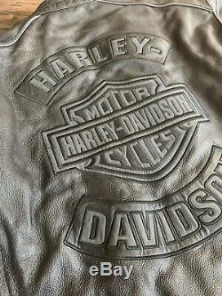 Harley Davidson Men's Bar & Shield Flame Leather Jacket Size Large Armor Pockets