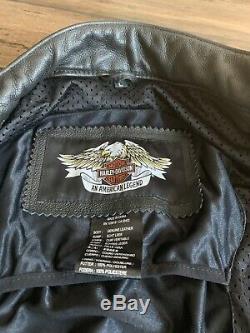 Harley Davidson Men's Bar & Shield Flame Leather Jacket Size Large Armor Pockets