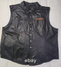 Harley Davidson Men's Bar & Shield Leather Vest 4XL XXXXL Button Down Collar