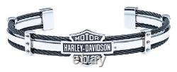 Harley-Davidson Men's Bar & Shield Logo Steel Cable Cuff Bracelet HSB0069 (7.5)