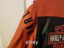 Harley Davidson Men's Bar & Shield Orange-Black Leather Jacket 3XL Perf Liner