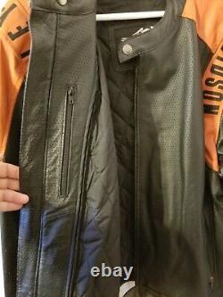 Harley Davidson Men's Bar & Shield Orange-Black Leather Jacket 3XL Perf Liner