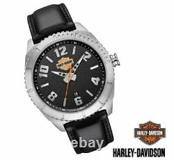 Harley-Davidson Men's Bar & Shield Stainless Steel Watch Black Leather Strap