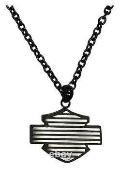 Harley-Davidson Men's Black Edge Bar & Shield Emblem Chain Necklace HSN0054-22